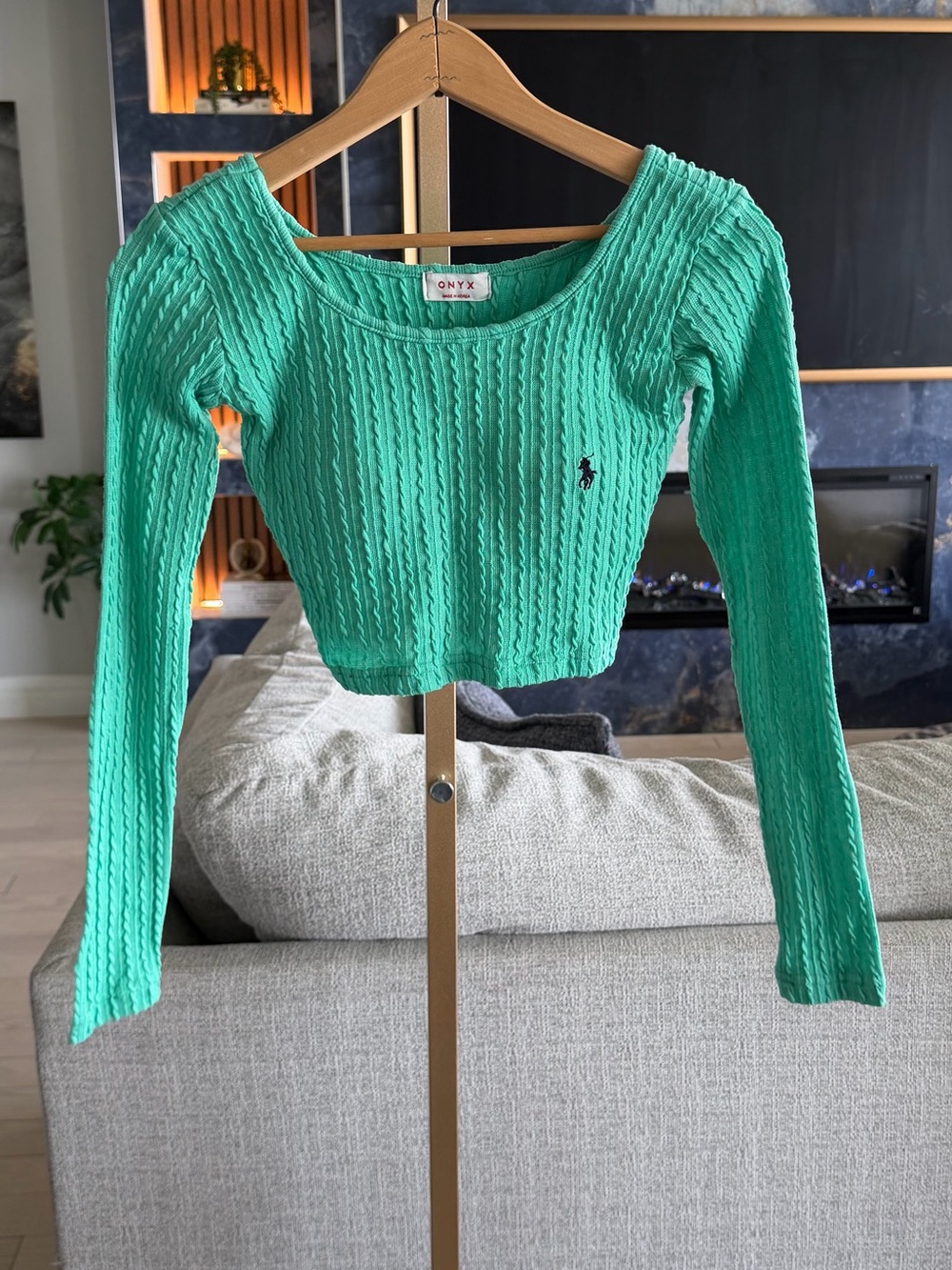 Onyx Mint Green Cable Knit Top